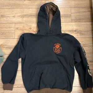 Filson Men's Navy and Brown Hoodie Sweater